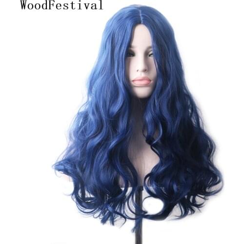 WoodFestival Wavy Hair Synthetic Wig Long Blue Cosplay Wigs For Women Colored Red Pink Blonde Purple Brown Green Black Burgundy