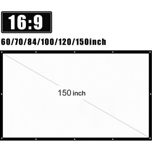 H150 150 inch 16:9 Portable Projector Screen HD Foldable Projection Screen White for Wall Mounted Home Theater Bar Travel