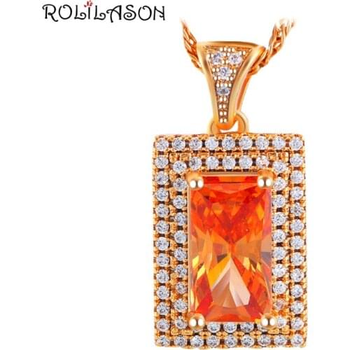 ROLILASON Romantic Orange Zircon Gold Tone Wholesale&Retail Fashion Jewelry Pendant for Women LNS645