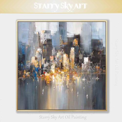 Artist Hand-painted High Quality Abstract City Building Oil Painting on Canvas Fine Art New York Modern Skyscraper Oil Painting