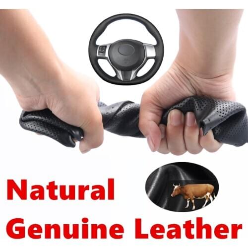Hand stitched Black Genuine Calfskin Leather Steering Wheel Cover for Toyota Yaris 2012 2013 2014 2015 2016 2017 2018