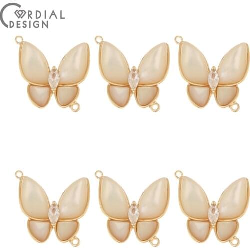 Cordial Design 10Pcs 15*16MM Jewelry Accessories/Hand Made/CZ Charms/Butterfly Shape/Genuine Gold Plating/Earring Findings