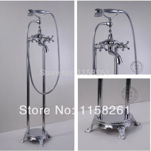 Bathtub Faucet Brass Chrome Floor Stand Bathroom Faucet Rain Shower Handheld Luxury Telephone Type Bath Mixer Shower T