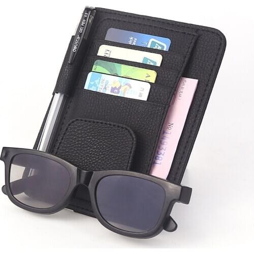KUNBABY PU Eye Glasses Card bill Pen Holder Clip Car Vehicle Accessory Sun Visor Sunglasses Credit Card Cover Car Styling
