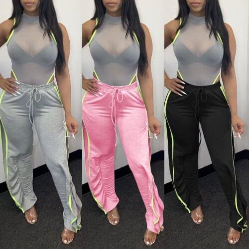 Sweater Fabric Fold Split Elastic Leisure Tight Long Pants Womens Pants Exercise Sports Running Fitness Essential Casual Pants