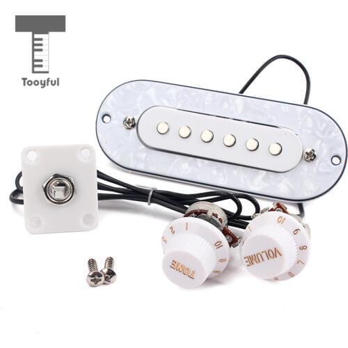 Tooyful 1 Set Prewired 52mm Bridge Pickup with White Pearl Pickguard Volume Tone Knob for Electric/Acoustic/Classical Guitar