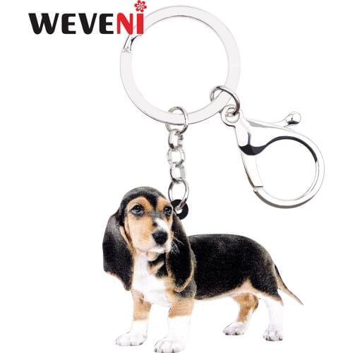 WEVENI Acrylic Anime Basset Hound Dog Key Chains Keychains Holder Animal Pets Gift Jewelry For Women Girl Bag Car Charms Pendant