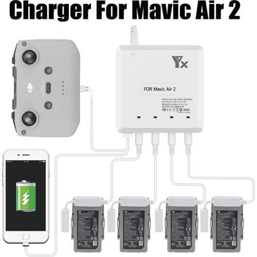 For DJI Mavic Air 2 Charger Remote Control Battery Fast Charing Hub Multi Charger for Mavic Air 2 Drone Expansion Accessories