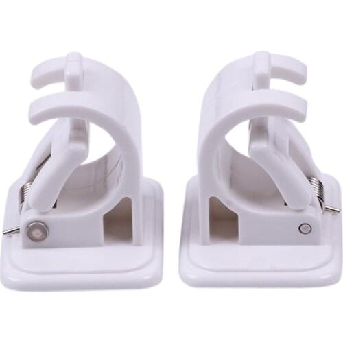 2 Pcs White Hanging Rod Clip Wall Adhesive Curtain Hanging Pole Clamp Bracket Shower Curtain Rod Fixed Clip Hanging Rack Hook