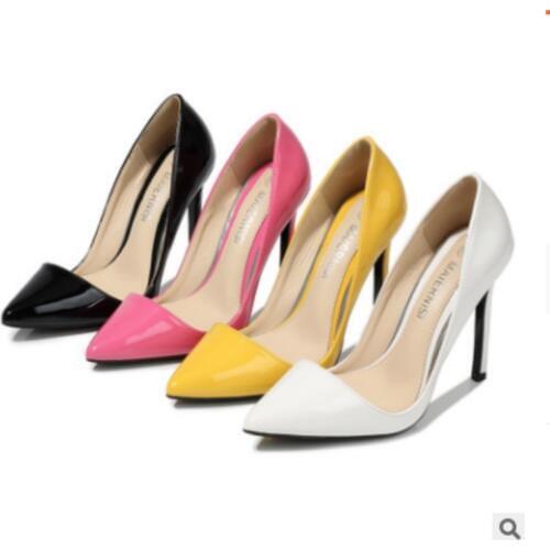 Lady Clear Mixed Colors Patent Leather Shiny Shoes Fashion Style Super High Heels Pumps Wide Fitting 47-35 Orange Black Zapatos