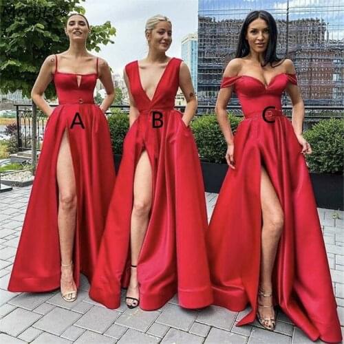 Sexy Bridesmaid Dresses Sleeveless A-Line Side Slit Satin Bridesmaid Dresses Lace Up Back Wedding Party Bridesmaid Gowns