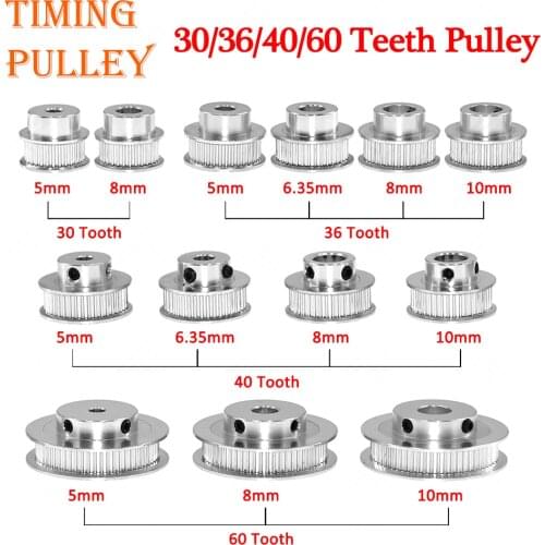 GT2 Timing Pulley 30 36 40 60 Tooth Wheel Bore ( 5/6.35/8/10mm ) Aluminum Gear Teeth Width 6mm Parts For Reprap 3D Printers Part
