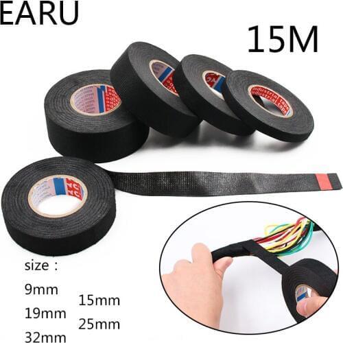 1pc Heat-resistant Adhesive Cloth Fabric Tape For Car Auto Cable Harness Wiring Loom Protection Width 9/15/19/25/32MM Length 15M