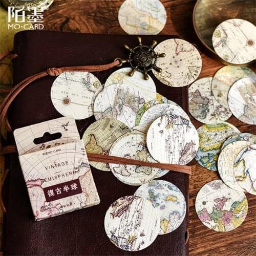 46Pcs/Pack Vintage Hemisphere Adhesive Diy Sticker Stick Label Notebook Album Diary Decor Stationery Stickers Kids Gift