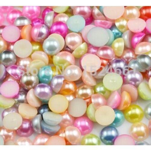 5mm 591Pcs Home Decor Flatback Acrylic Half Beads Flat Back Craft Scrapbooking Mixed Color imitation pearl