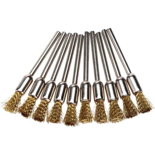 10PCS Dremel Accessories Rotary Brush Brass Pen Shape Wire Brush For Drill Polishing Dremel Rotary Tools 3MM Shank Abrasive Tool