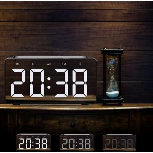 Wireless Charger Alarm Clock Speaker LED Smart Digital Clock Table Electronic Desktop Clocks FM Radio USB Fast Charger