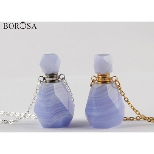 BOROSA New! Natural Onyx Agates Perfume Bottle Connector 2020 Gold Electroplated Essential Oil Diffuser Pendant Necklace WX1329