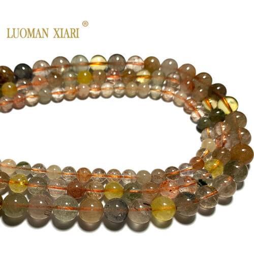 Top AAA 100% Natural Colorful Rutilated Quartz Round Stone Beads Crystal For Jewelry Making DIY Bracelet Necklace 6/8/10mm