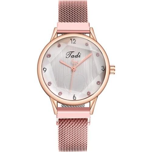 High-end ladies bracelet magnet watch irregular surface luxury rhinestone inlaid rose gold ladies leisure clock gift for wife