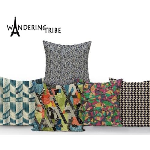 Geometric Pattern Decorative Pillow for Bed 45x45cm Retro Style Sofa Cushion Rustic Decoration Cover Pillow Custom Funda Cojines