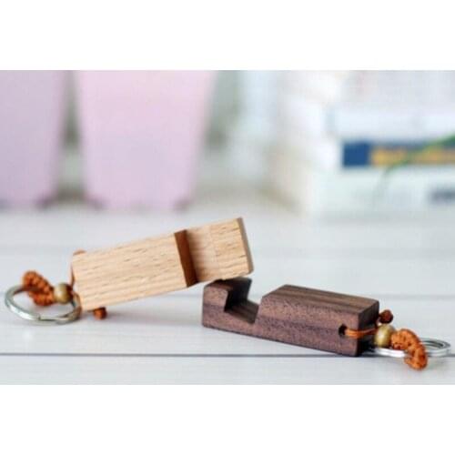 Wood Keychain Phone Holder Rectangle Wooden Key Ring Cell Phone Stand Base Best Gift Key Chain 2styles LX8976