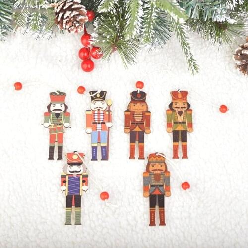 9Pcs Wooden Nutcracker Soldier Christmas Tree Hanging Pendants Decor Nutcracker Puppet Xmas Party Ornaments Home Decor Kids Toy