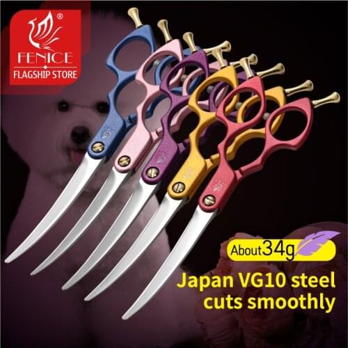 Fenice 6.25inch High Quality Curved Dog Grooming Scissors JP VG10 Stainless Steel Dog Curved Shear Light Aluminum Handle