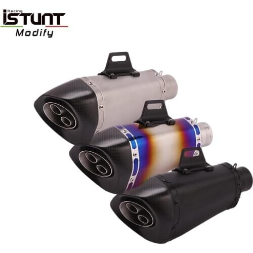 ISTUNT 300mm Universal Motorcycle Exhaust Escape Modified Carbon Fiber Vent Pipe with Double Holes For z900 R15 NK 250 CBR250RR