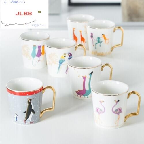 Gold Animal Flamingo Cat Penguin Ceramic Coffee Mug Bone China Breakfast Milk Water Cup Couple Creative Birthday Gifts