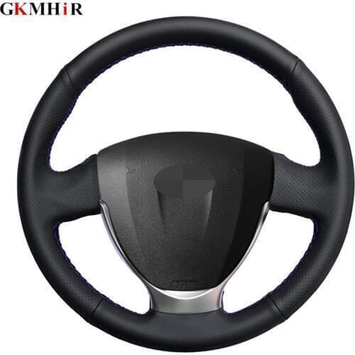 DIY Hand-stitched Non-slip Black Genuine Leather Car Steering Wheel Cover For Lada Granta 2018-2019 Priora 2 2013-2018 Kalina 2