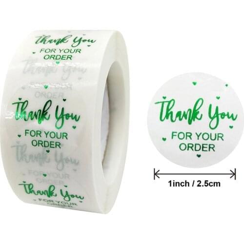 Round Gold Stamping Green "THANK YOU FOR YOUR ORDER" Stickers seal labels 50-500pcs scrapbooking for Package stationery sticker