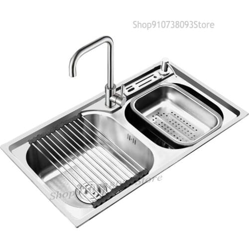 Kitchen 304 Stainless Steel Sink Thickened Drawing Double Trough Vegetable Washing Basin Water Basin Vegetable Washing Pool Bowl