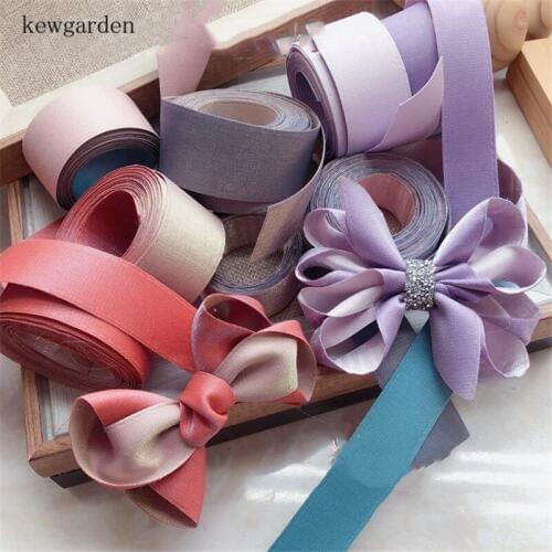 Kewgarden Handmade Tape DIY Bow Hair Accessories Double Sided Two Colors Satin Ribbons 25mm 1" 35mm Packing Riband 5 Meters