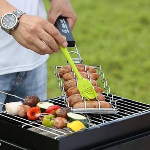 Metal Mesh BBQ Barbecue Sausage Grilling Basket Picnic Grill Rack BBQ Baskets BBQ Tools Barbecue Net