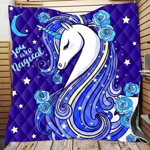 Cute Unicorn 3D Printed Pattern Child Room Bed Quilted Quilt 220x280cm Adult Sofa Throw Blanket cobijas para invierno T610