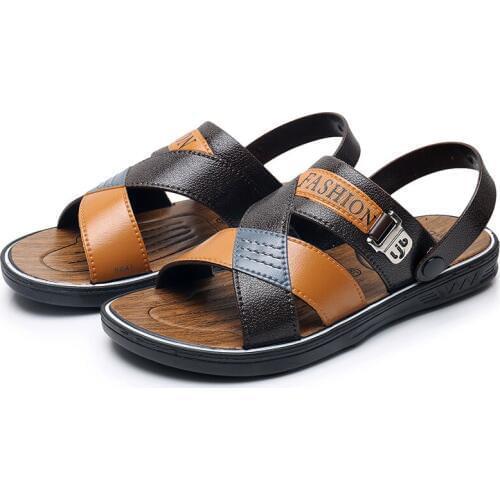 2019 summer new Outdoor Vietnamese mens sandals imitation leather beach outdoor sports dad sandals Korean mens sandals