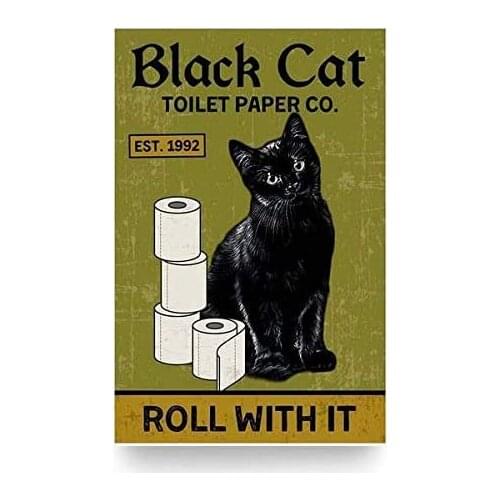 Cat Toilet Paper Tin Sign Retro Kitchen Restaurant Farm Bathroom People Cave Farm Wall Decoration Iron Metal Plate 8x12inch