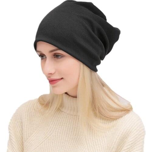 Autumn Winter Hat for Women Men Cotton Blended Hip Hop Cap Festival Warm Beanie Unisex Turban Head Cover Solid Color Bonnet Hats