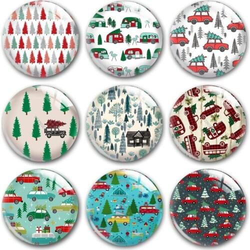 Handmade X-Mas Christmas Pine Tree Car Camping Round Photo Glass Cabochons Demo Flat Back DIY Jewelry Making Findings Accessory