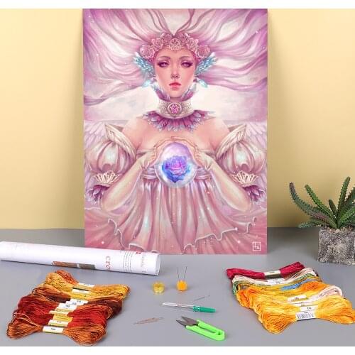 Cartoon Girl Woman Printed 11CT Cross Stitch DIY Embroidery Full Kit DMC Threads Painting Knitting Handicraft Sewing Stamped