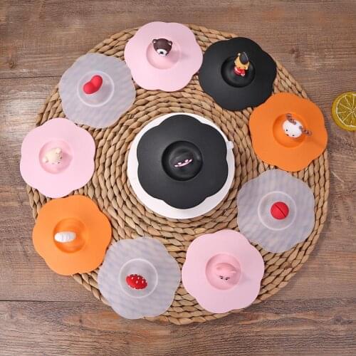 Cute Animal Silicone Glass Cover Dustproof Leakproof Tea Coffee Sealed Lids Anti-dust Reusable Seal Suction Airtight Glass Cap