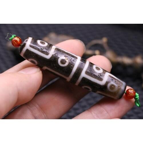 Unique Magic Power Unique Magic Power Tibetan Old Agate 12 Eye Long dZi Bead Amulet 66MM Pendant