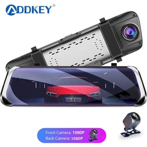 ADDKEY Car DVR Dash Cam 10'' 1080P Rear Mirror Backup Camera Stream Media Touch screen Night vision Reverse Image Dual Lens