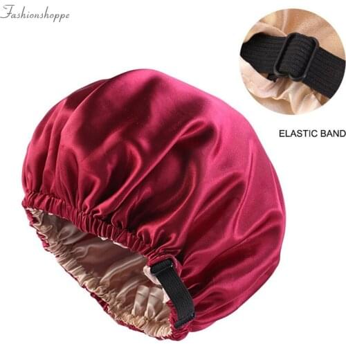 Women Satin Bonnet Hair Cap Double Layer Sleep Night Cap With Invisible Flat Adjusting Button Head Cover Bonnet Hat