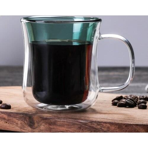 3 Styles 250ml Double-Layer Glass Beer Wine Glass Cup Coffee Cup Tea Milk Cold Fruit Juice Mug Drinkware Green Blue Liner Cup