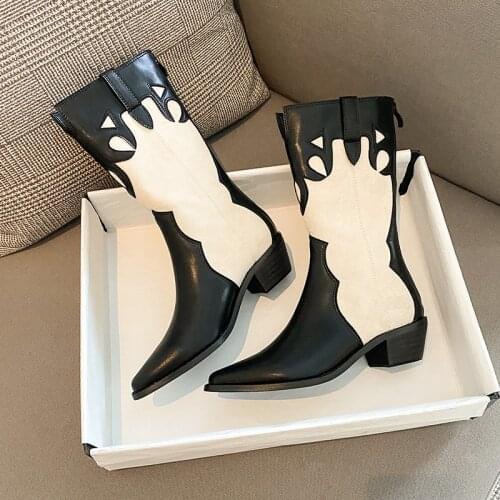 Women Mid-calf Boots Soft Leather Warm Boots Thick High Heels Motorcycle Boots Punk Shoes Woman High Boots