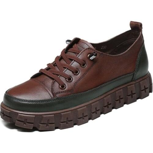Retro handmade Genuine Leather casual womens shoes early spring 2021 new washed leather soft sole single shoes Martins shoes