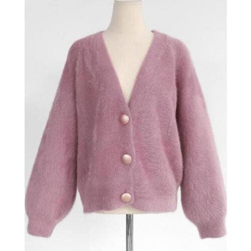 Womans Knit Long Sleeved Tops Solid Joker Single Breasted Mink Hair Coat 2019 New Spring Autumn Female Casual Cardigan Sweater