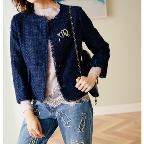 Coat New Blue tweed son brief paragraph cardigan fashion female short coat can customized big size